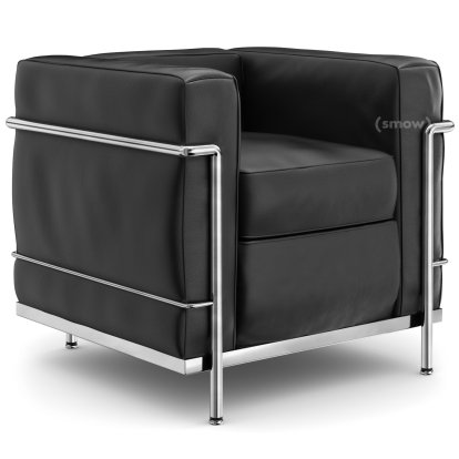 2 Fauteuil Grand Confort, petit modèle, Chromé, Cuir Scozia, Noir graphite