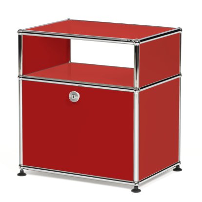 USM Haller Table de nuit avec porte abattante et étagère intermédiaire, Rouge rubis USM