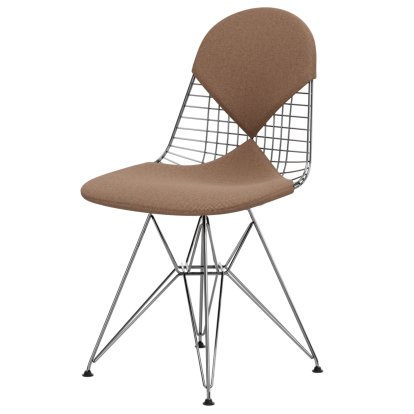 Chaise Wire Chair DKR, Poli chromé, Coussin pour assise et dossier (Bikini), Hopsak cognac / ivoire