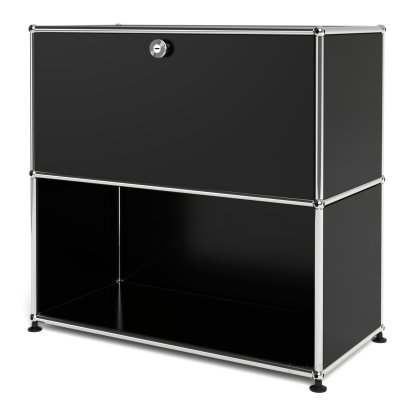 Meuble mixte Sideboard M USM Haller, personnalisable, Noir graphite RAL 9011, Avec  porte abattante, Ouvert