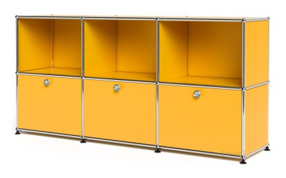 Meuble mixte Sideboard 50 USM Haller, personnalisable, Jaune or RAL 1004, Ouvert, Avec 3 portes abattantes