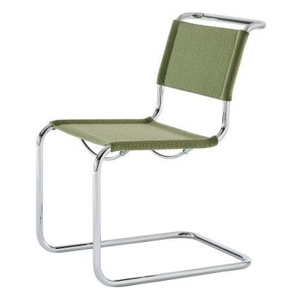 Chaise Cantilever S 33 / S 34 V Tissu, Sans accotoirs, Chromé, Tissu nobel 68303 - vert, Sans patins
