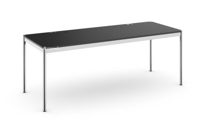 Table USM Haller Plus, 200 x 75 cm, 41-Linoléum noir, Plateau coulissant à gauche