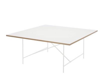 Table de conférence Eiermann 1, Mélaminé blanc avec bords chêne, Blanc, Sans pied réglable en hauteur (H 72cm)