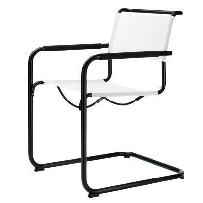 Chaise cantilever S 34 N All Seasons avec accotoirs, Noir, Blanc, Sans coussin, Elastomère noir