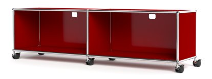 Meuble bas Lowboard TV/Hi-Fi USM Haller, personnalisable, Rouge rubis USM, Avec 2 portes abattantes, Avec passe-câbles au centre haut