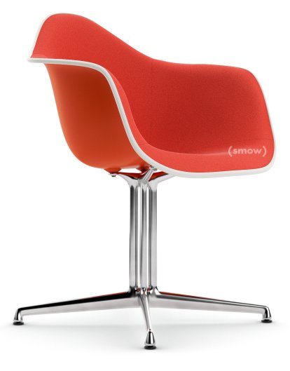 Eames Plastic Armchair RE DAL, Rouge (rouge coquelicot), Rembourrage intégral, Corail / rouge coquelicot, Aluminium poli, Nouvelle hauteur d'assise (43,0 cm)