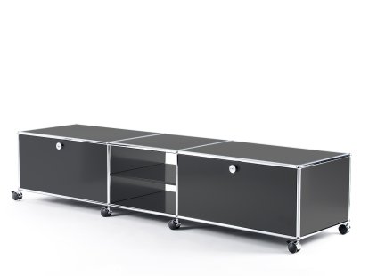 Meuble TV bas Lowboard XL USM Haller à roulettes, Anthracite RAL 7016