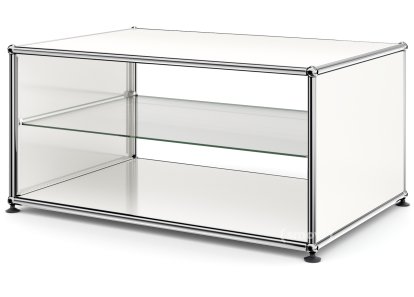 Table d'appoint avec panneaux latéraux USM Haller, 75 cm, Avec tablette intérieure en verre, Blanc pur RAL 9010