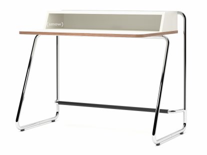 Secrétaire S 1200, ThonetDur blanc avec bords noyer, MDF laqué blanc pur, Chromé