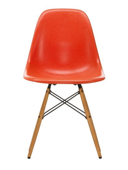 Eames Fiberglass Chair DSW, Eames red orange, Érable nuance de jaune