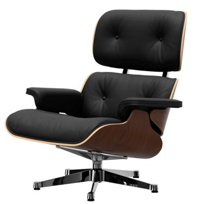 Eames Lounge Chair, Noyer foncé, Cuir Premium F nero, 89 cm, Aluminium poli