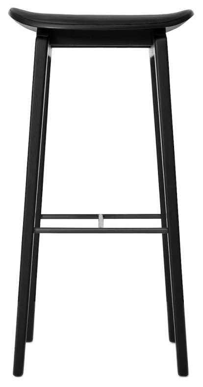NY11 Tabouret bar, Version bar: hauteur de l'assise 75 cm, Chêne teinté noir, Cuir Ultra noir