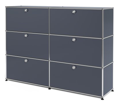 Meuble haut Highboard L USM Haller, personnalisable, Anthracite RAL 7016, Avec 2 portes abattantes, Avec 2 portes abattantes, Avec 2 portes abattantes