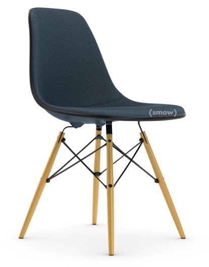 Eames Plastic Side Chair DSW, Bleu océan, Rembourrage intégral, Bleu océan / gris foncé, Version standard - 43 cm, Érable nuance de jaune