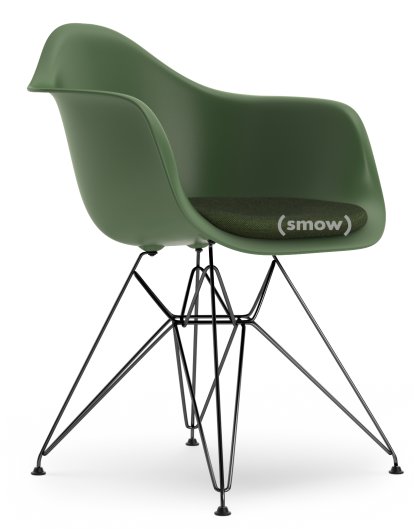 Eames Plastic Armchair DAR, Forêt, Avec coussin d'assise, Ivoire / forêt, Version standard - 43 cm, Revêtement basic dark