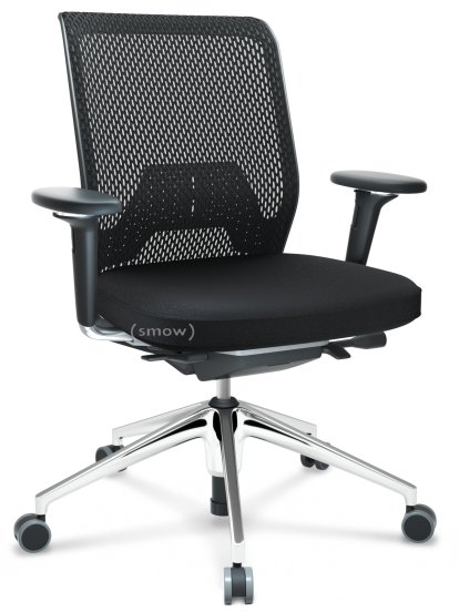 ID Mesh, Mécanisme Flowmotion avec inclinaison avant et réglage de la profondeur , Avec accotoirs 3D, Piétement à 5 branches, aluminium poli, Noir basic, Assise Silk Mesh, dossier Diamond Mesh, Nero, Souples pour sols durs