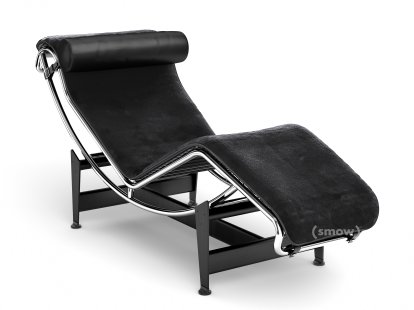 4 Chaise longue à reglage continu, Chromé, Peau unie noire