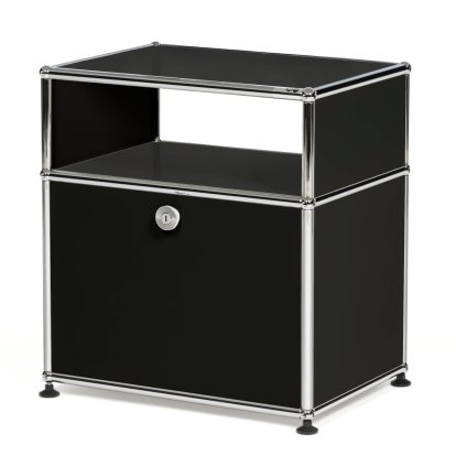 USM Haller Table de nuit avec porte abattante et étagère intermédiaire, Noir graphite RAL 9011