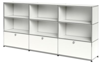 Meuble haut Highboard XL USM Haller, personnalisable, Blanc pur RAL 9010, Ouvert, Ouvert, Avec 3 portes abattantes