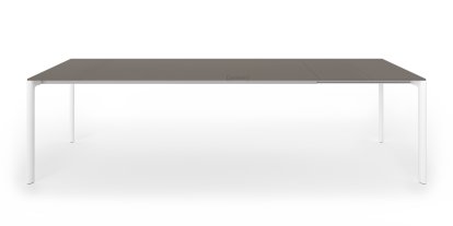 Table extensible Maki, L 209-283 x L 90 cm, Fenix gris Bromo avec bord de même couleur, Aluminium laqué blanc