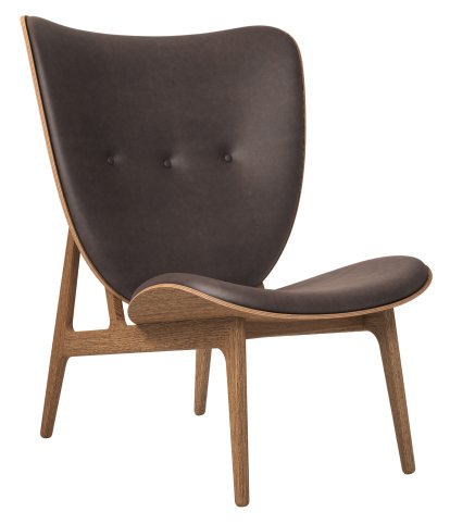 Fauteuil Éléphant, Cuir Dunes marron foncé, Chêne fumé clair