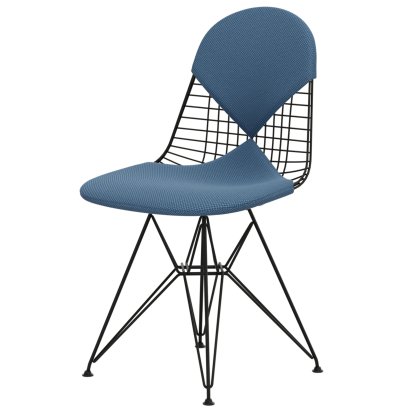 Chaise Wire Chair DKR, Revêtement thermolaqué noir basic, Coussin pour assise et dossier (Bikini), Apollo bleu horizon / gris clair