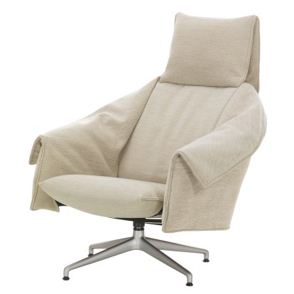Fauteuil lounge Bascule à dossier haut avec piètement à quatre branches, Sans repose-pieds, Tissu Iroko 2, crème, 38 cm, Aluminium sablé