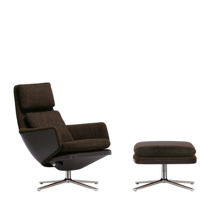 Fauteuil Grand Relax, Avec repose-pieds, Tissu Corsaro, mélange de poivres / Cuir Forte, gris ombre, Poli, 46,5 cm