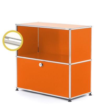 USM Haller E Sideboard M avec éclairage du compartiment, Orange pur RAL 2004, Blanche froide
