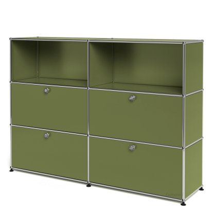 Meuble haut Highboard L USM Haller avec 4 portes battantes, Vert olive RAL 6003