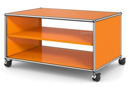 Meuble bas Lowboard TV sur roulettes USM Haller, Sans porte abattante et sans paroi arrière, Orange pur RAL 2004