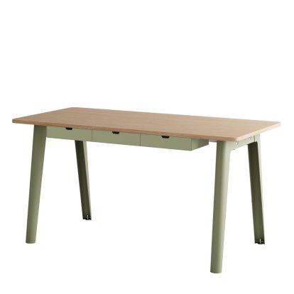 Bureau New Modern, métal/bois, 150 x 70 cm, Avec module de rangement, Vert kaki