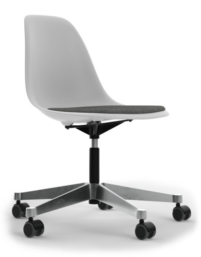 Eames Plastic Side Chair RE PSCC, Coton blanc, Avec coussin d'assise, Nero / ivoire