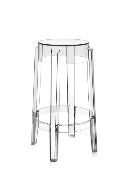 Tabouret Charles Ghost, Piétement 46 x assise 29 x hauteur 65, Transparent, Cristal