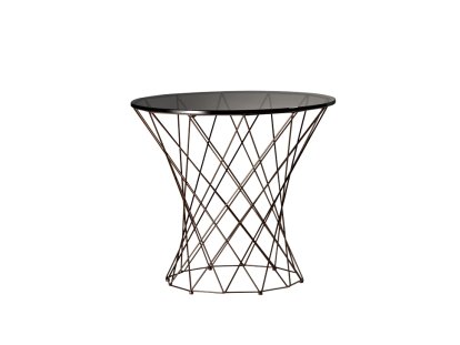 Table basse Oota, H 47 x ø 52 cm, Verre teinté noir, Peint par poudrage bronze mat