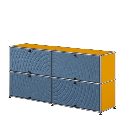 Buffet USM Haller L avec USM Soft Panels, rond, Jaune or RAL 1004, Bleu