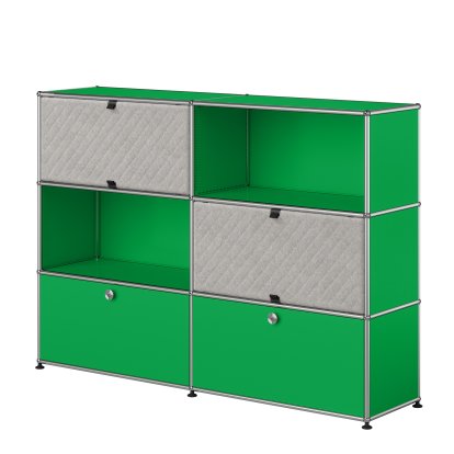 Buffet haut USM Haller L avec deux Soft Panels USM Haller, diagonale, Vert USM, Gris