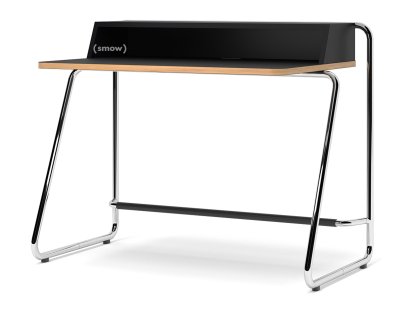 Secrétaire S 1200, ThonetDur noir profond avec bords chêne, MDF laqué noir intense, Chromé