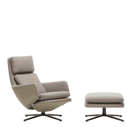 Fauteuil Grand Relax, Avec repose-pieds, Tissu Cosy, fossil / Cuir Forte, sand, Poli, 41,5 cm