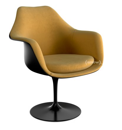 Fauteuil Tulipe Saarinen, Rotatif, Coque et coussin d'assise rembourré, Noir, Gold (Eva 154)