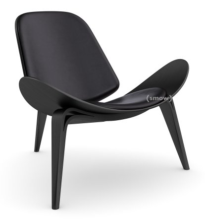 Chaise CH07 Shell, Chêne laqué noir, Cuir noir