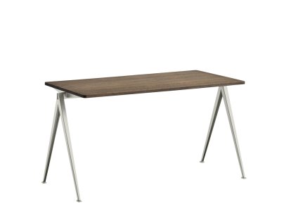 Table Pyramid 01, L 140 x l 65 x H 74 cm, Chêne fumé, Acier thermolaqué beige