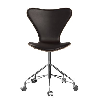 Série 7, siège pivotant 3117 / 3217, rembourrage avant, Sans accotoirs, Bois laqué clair, Noyer laqué clair, Marron foncé, Chromé