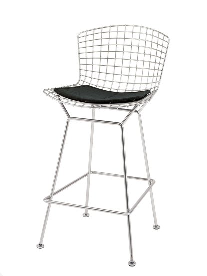 Chaise de bar Bertoia, Avec coussin, Satiné chromé, Noir (Tonus 128)