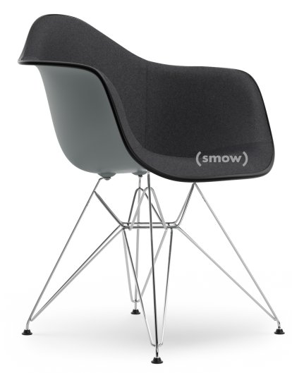 Eames Plastic Armchair DAR, Gris granit, Rembourrage intégral, Gris foncé, Version standard - 43 cm, Chromé