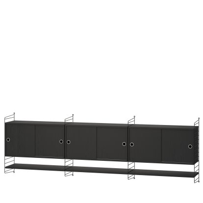 Étagère murale String System avec 3 armoires suspendues, Placage frêne noir, Noir