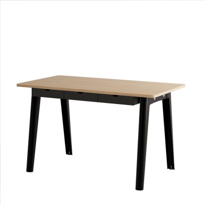 Bureau New Modern, métal/bois, 130 x 70 cm, Avec module de rangement, Noir graphite