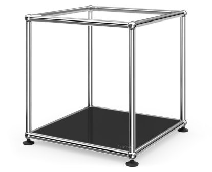 Table d'appoint 35 USM Haller, Panneau supérieur en verre, panneau inférieur en métal, Noir graphite RAL 9011