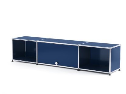 Meuble TV bas Lowboard  USM Haller avec porte escamotable, Bleu acier RAL 5011